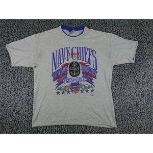 Vintage Signal Sports US Navy Chiefs 100th Anniversary T-Shirt Grey Large 90s